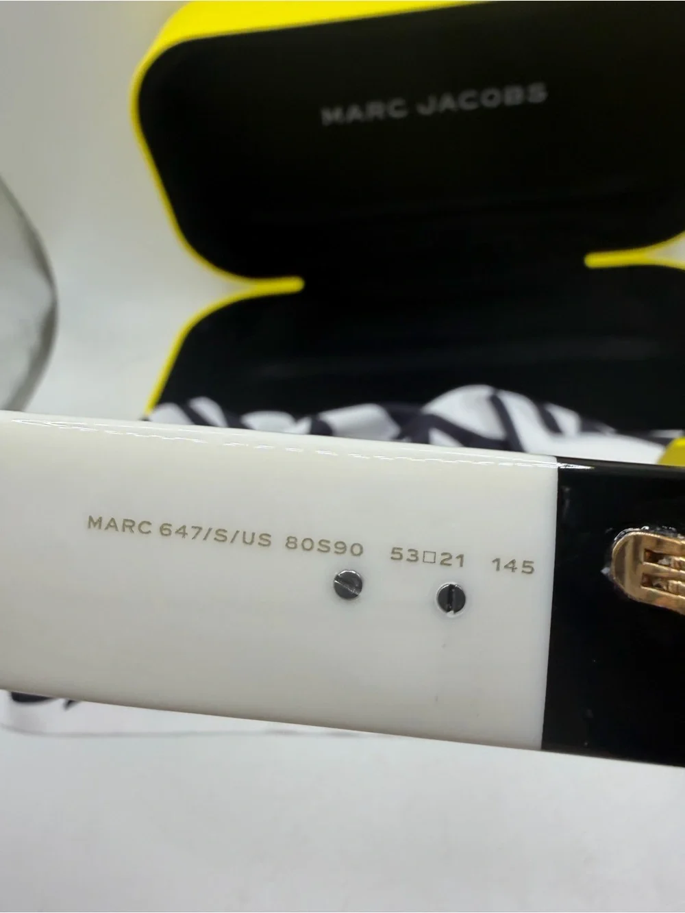 Marc Jacobs White and Black Logo Accent Sunglasses with Yellow Case